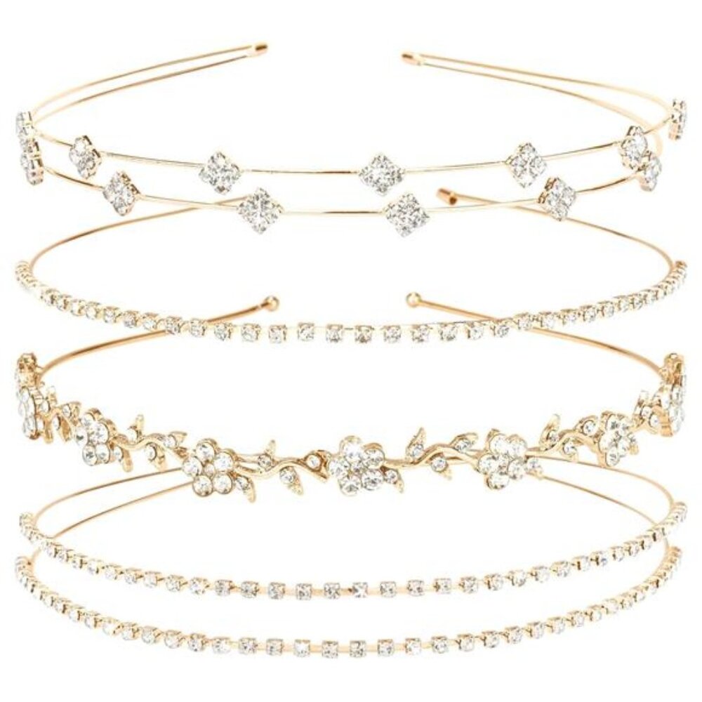 Gold Bridal Rhinestone Headband Tiara Crystal Wedding Hair Accessories Set